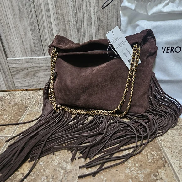 Veronica Beard Large Suede Fringe Slouch Shoulder Bag - Picture 14 of 16